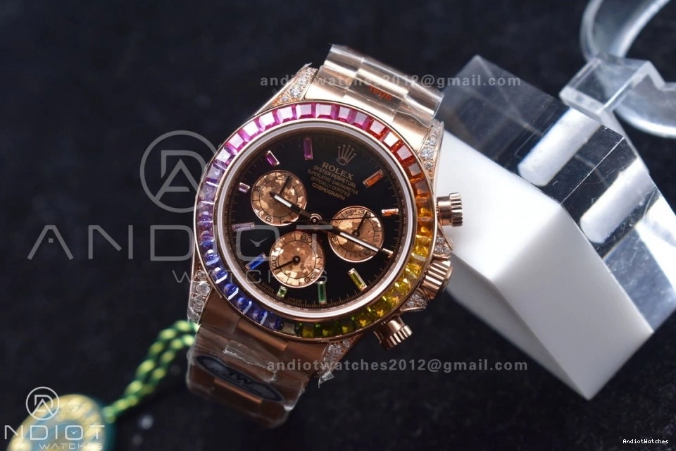 428 Best Crystal RG A Daytona Edition TWF on Black YG Bracelet Rainbow 116595RBOW Classic Dial 0419
